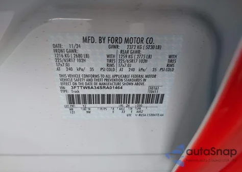 2025 Ford Maverick Xl из США, поврежденный, VIN 3FTTW8A34SRA01464